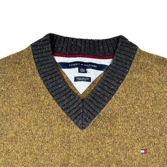 Vintage Tommy Hilfiger Knit Tan Gray Wool blend Sweater Size XL - Picture 1 of 7